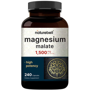 Frasco de suplemento NatureBell Malato de Magnesio 240 cápsulas