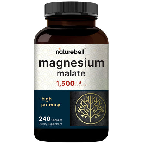 Frasco de suplemento NatureBell Malato de Magnesio 240 cápsulas