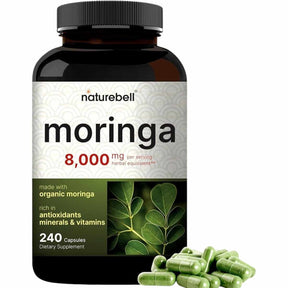 NatureBell Moringa 8000 mg - Cápsulas naturales para bienestar general, 240 unidades.