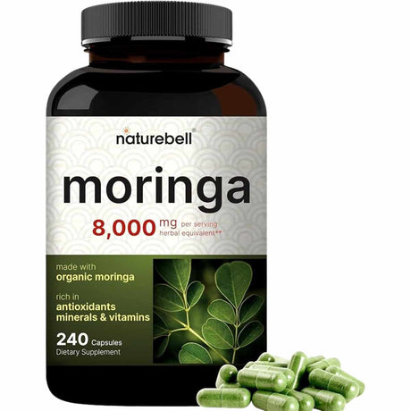 NatureBell Moringa 8000 mg - Cápsulas naturales para bienestar general, 240 unidades.