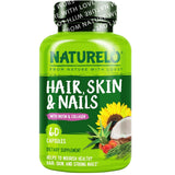 Frasco de suplemento Naturelo Biotina y Colágeno 60 cápsulas