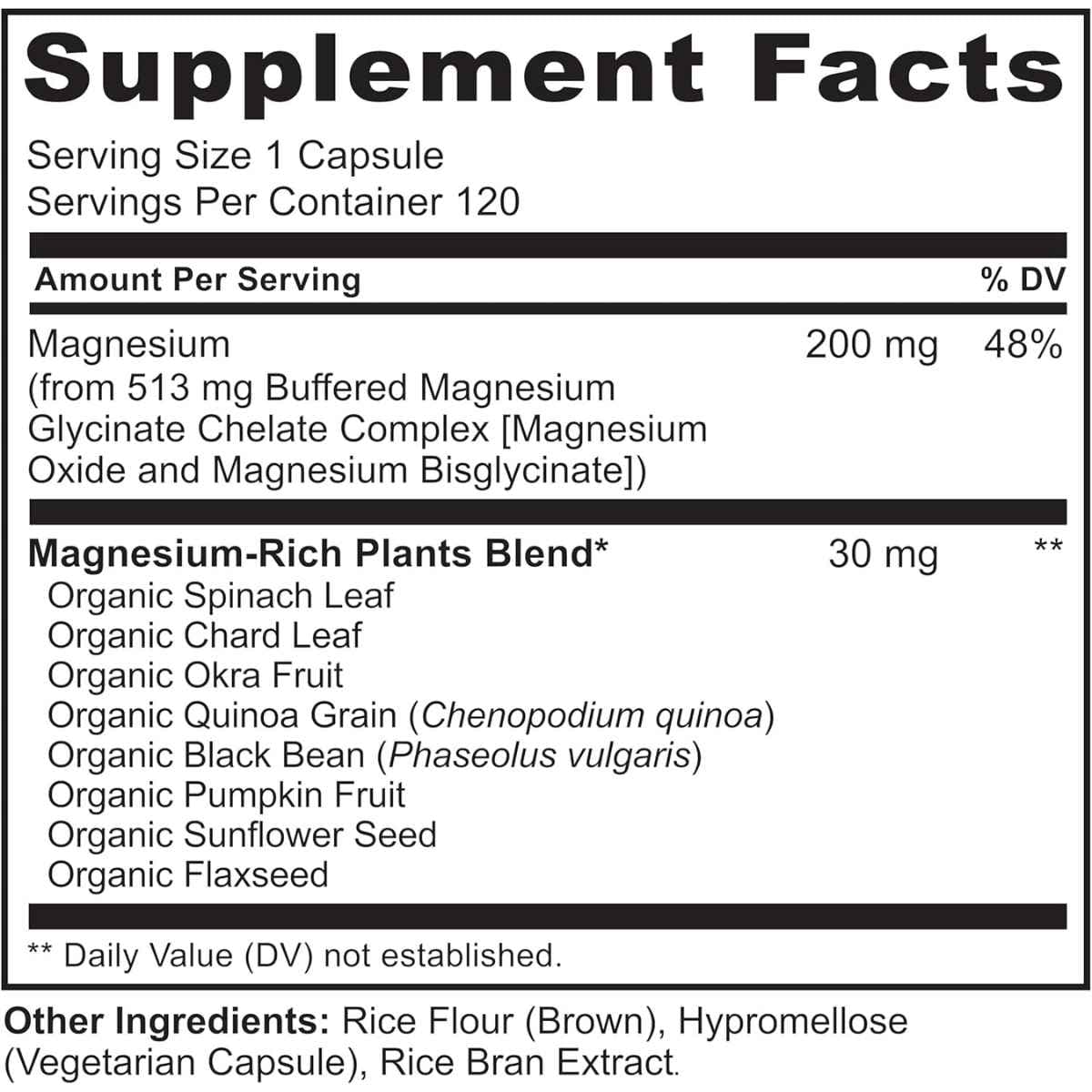 Etiqueta Supplement Facts de NATURELO complejo de glicinato de magnesio quelado 120 cápsulas