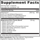 Etiqueta Supplement Facts de NATURELO complejo de glicinato de magnesio quelado 120 cápsulas