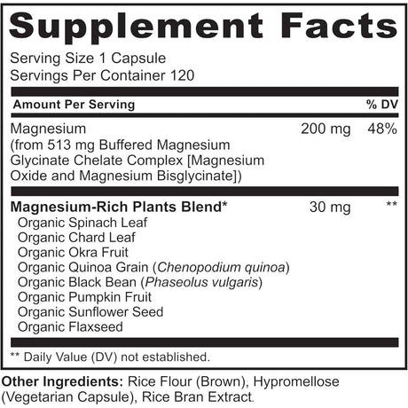 Etiqueta Supplement Facts de NATURELO complejo de glicinato de magnesio quelado 120 cápsulas