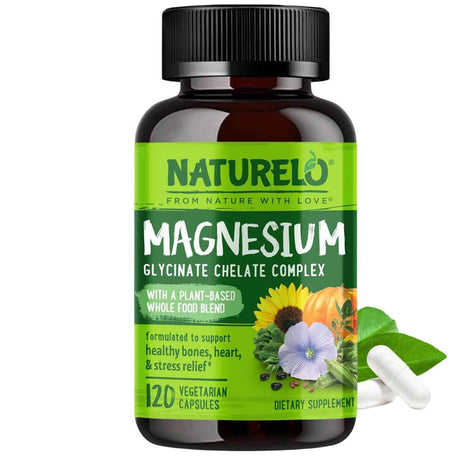 Frasco de NATURELO complejo de glicinato de magnesio quelado 120 cápsulas