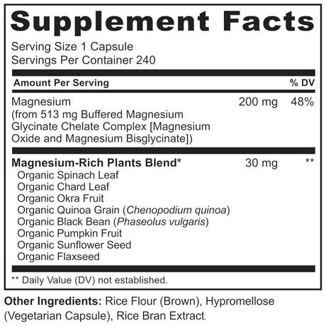 Etiqueta Supplement Facts de NATURELO complejo de glicinato de magnesio quelado 240 cápsulas