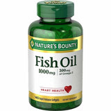 Frasco frontal de Nature's Bounty Fish Oil 1000 mg con 300 mg de Omega 3, 145 cápsulas Rapid Release