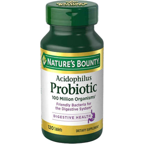 Frasco de suplemento Nature's Bounty Lactobacillus acidophilus 120 tabletas