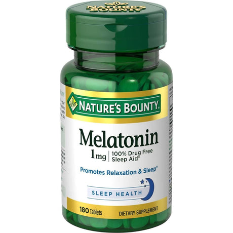 Frasco de suplemento Nature's Bounty Melatonina 1 mg 180 tabletas