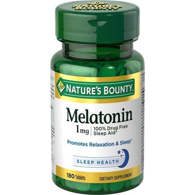 Frasco de suplemento Nature's Bounty Melatonina 1 mg 180 tabletas