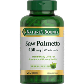 Frasco de suplemento Nature's Bounty Saw Palmetto 450 mg 250 cápsulas