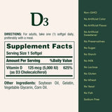 Tabla nutricional del suplemento Nature's Bounty Vitamina D3 5000 UI