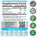 Tabla nutricional del suplemento Nature’s Branch Glicinato de Magnesio 200 tabletas