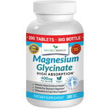 Frasco de suplemento Nature’s Branch Glicinato de Magnesio 200 tabletas