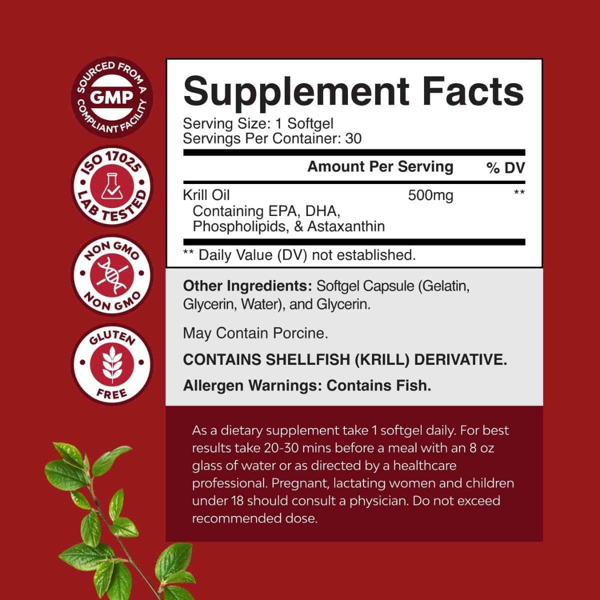 Tabla nutricional del suplemento Nature's Craft Aceite de Krill 30 cápsulas blandas