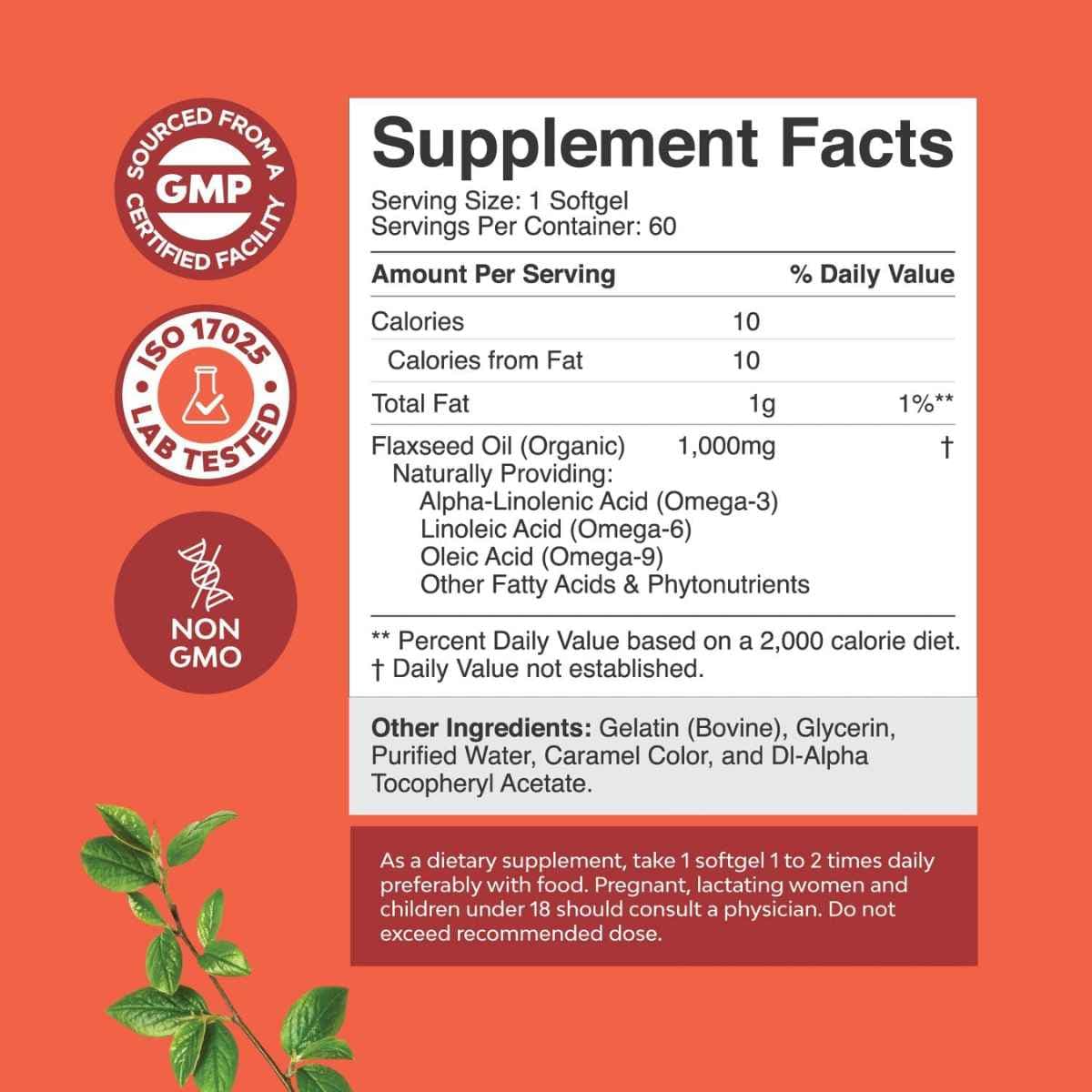 Tabla nutricional del suplemento Nature's Craft Aceite de Linaza 60 cápsulas blandas