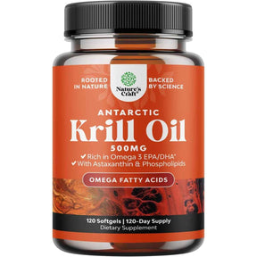 Frasco de suplemento Nature's Craft Aceite de Krill 500 mg 120 cápsulas blandas