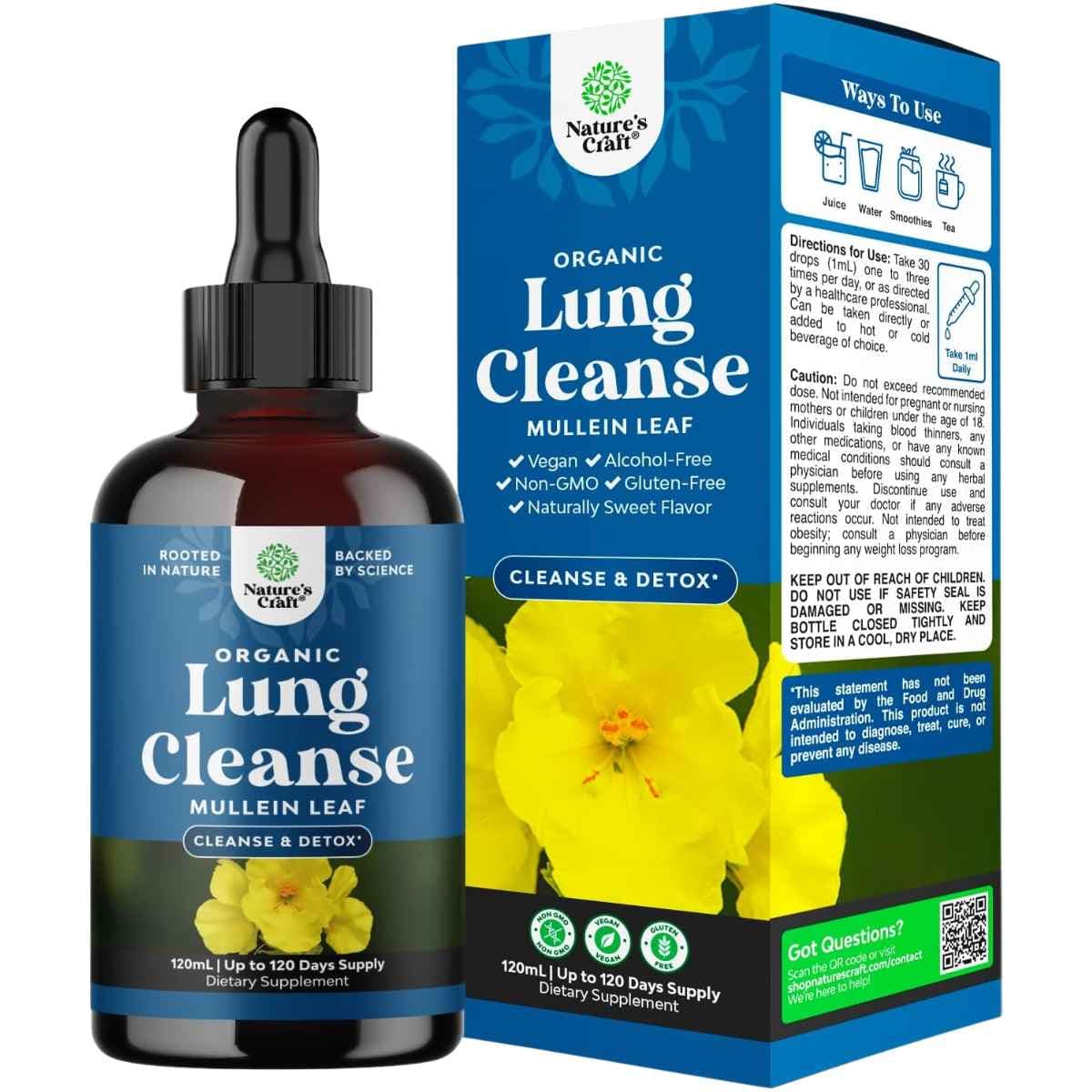 Frasco de suplemento Nature's Craft Gotas de Hoja de Gordolobo Orgánico 120 mL