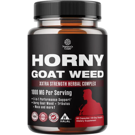 Nature's Craft Horny Goat Weed complejo herbal masculino, frasco de 60 cápsulas