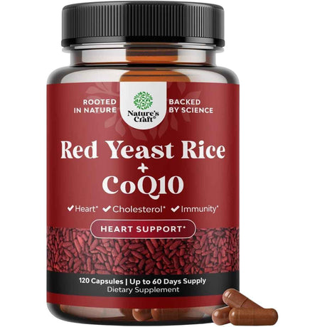 Frasco de suplemento Nature's Craft Levadura Roja de Arroz con CoQ10 1200 mg 120 cápsulas