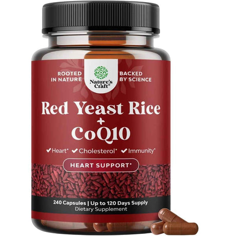 Frasco de suplemento Nature's Craft Levadura Roja de Arroz con CoQ10 1200 mg 240 cápsulas