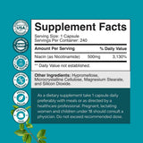 Tabla nutricional del suplemento Nature's Craft Nicotinamida 500 mg 240 cápsulas