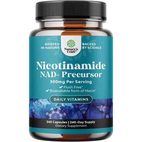Frasco de suplemento Nature's Craft Nicotinamida 500 mg 240 cápsulas