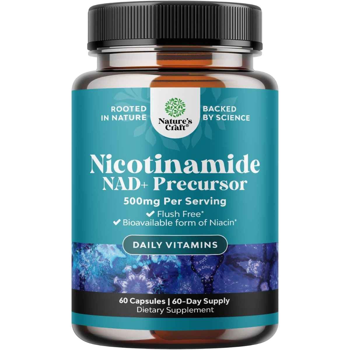 Frasco de suplemento Nature's Craft Nicotinamida 500 mg 60 cápsulas