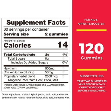 Tabla nutricional del suplemento Nature's Key Espino Blanco 120 gomitas