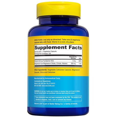Información del suplemento Nature's Life Renewing Magnesio 500 mg, variante de 100 cápsulas