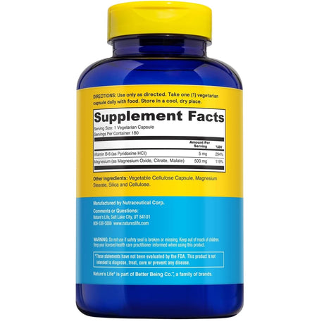 Información del suplemento Nature's Life Renewing Magnesio 500 mg, variante de 180 cápsulas