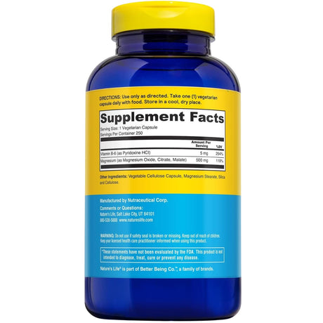 Información del suplemento Nature's Life Renewing Magnesio 500 mg, variante de 250 cápsulas