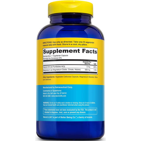 Información del suplemento Nature's Life Renewing Magnesio 500 mg, variante de 275 cápsulas