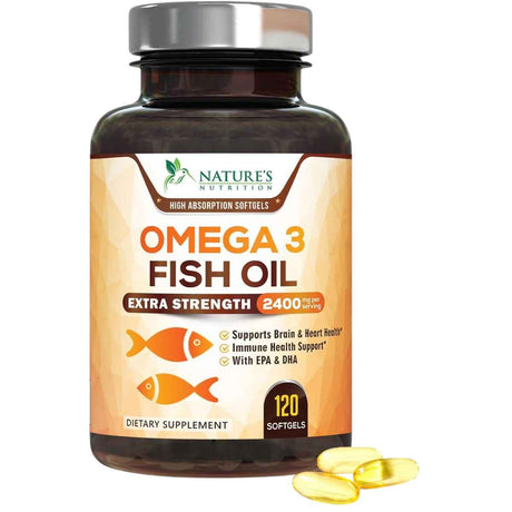 Frasco de suplemento Nature's Nutrition Aceite de Pescado Omega 3 Sabor Limón 1440 mg Omega-3 120 cápsulas blandas