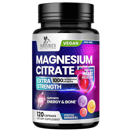 Frasco de citrato de magnesio Nature’s Nutrition Extra Strength con 120 cápsulas