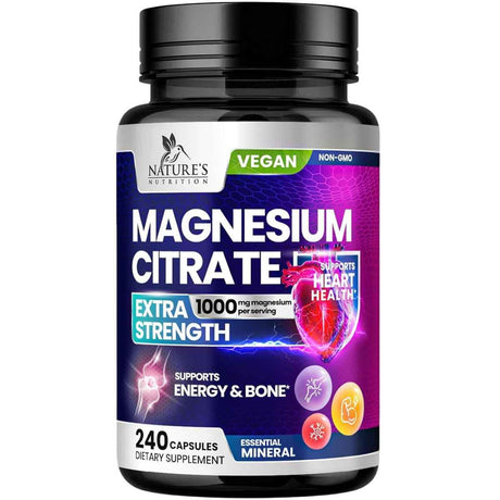 Frasco de citrato de magnesio Nature’s Nutrition Extra Strength con 240 cápsulas