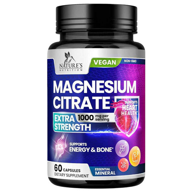 Frasco de citrato de magnesio Nature’s Nutrition Extra Strength con 60 cápsulas