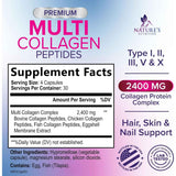 Tabla nutricional del suplemento Nature's Nutrition Complejo Multi Colágeno Péptidos Tipo I, II, III, V & X (2,400 mg) 120 cápsulas