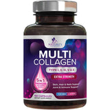 Frasco de suplemento Nature's Nutrition Complejo Multi Colágeno Péptidos Tipo I, II, III, V & X (2,400 mg) 180 cápsulas