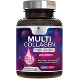 Frasco de suplemento Nature's Nutrition Complejo Multi Colágeno Péptidos Tipo I, II, III, V & X (2,400 mg) 240 cápsulas
