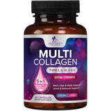 Frasco de suplemento Nature's Nutrition Complejo Multi Colágeno Péptidos Tipo I, II, III, V & X (2,400 mg) 60 cápsulas