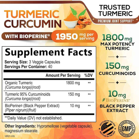 Tabla nutricional del suplemento Nature's Nutrition Cúrcuma 120 cápsulas