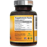Etiqueta del frasco Nature’s Nutrition cúrcuma y curcumina 2600 mg, 240 cápsulas vegetales