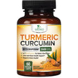 Frasco de Nature’s Nutrition cúrcuma y curcumina 2600 mg con pimienta negra, 60 cápsulas vegetales