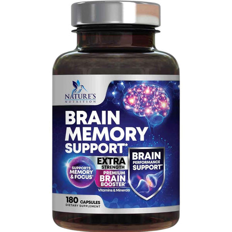 Frasco de suplemento Nature's Nutrition Nootrópico Bacopa/DMAE 180 cápsulas