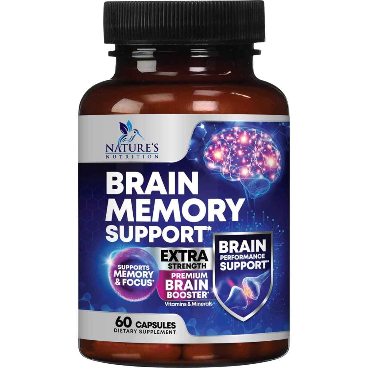 Frasco de suplemento Nature's Nutrition Nootrópico Bacopa/DMAE 60 cápsulas