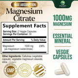 Tabla nutricional del suplemento Nature's Peak Citrato de Magnesio 1000 mg (60 cápsulas)