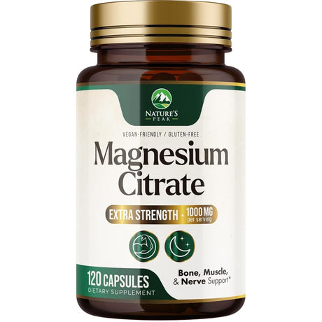 Frasco de suplemento Nature's Peak Citrato de Magnesio 1000 mg 120 cápsulas vegetales