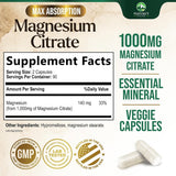 Tabla nutricional del suplemento Nature's Peak Citrato de Magnesio 1000 mg 180 cápsulas vegetales