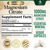 Tabla nutricional del suplemento Nature's Peak Citrato de Magnesio 1000 mg 240 cápsulas vegetales